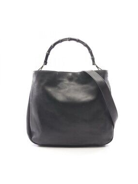 Gucci Handbag Bamboo 2-Way 001 Black Leather Shoulder